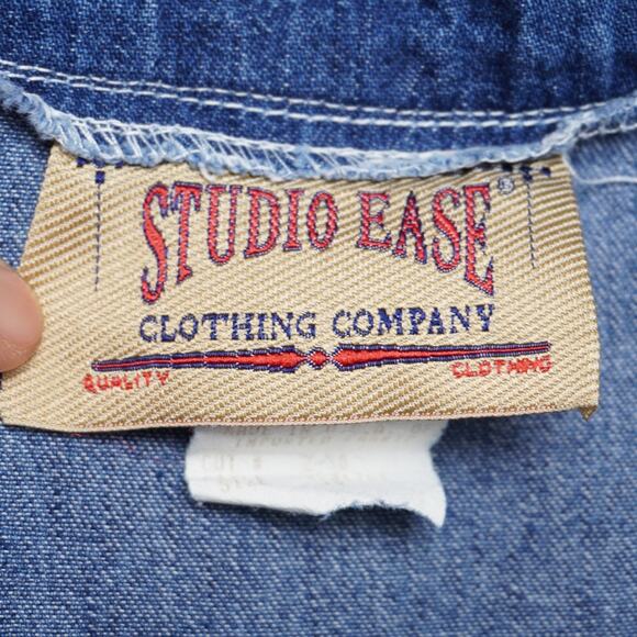 Studio Ease Blue Denim Overall/Jumper Midi Dress Sz 10 USA Made 100% Cotton - Picture 4 of 11